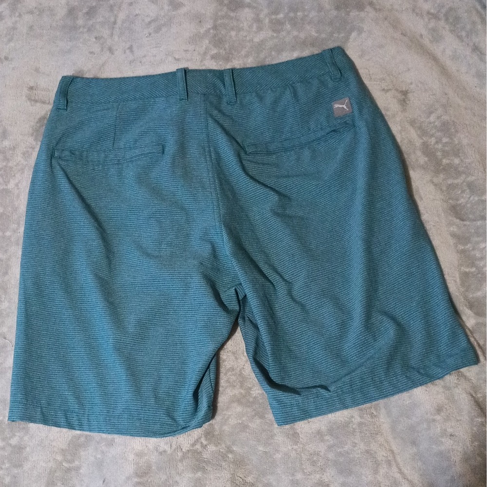 PUMA Golf Men's Flat Front Shorts Size 30 Teal Striped Pockets